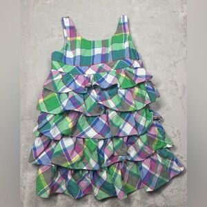 Ralph Lauren Girls Cotton Plaid Ruffle Sleeveless Purple Green Pink Dress 4T